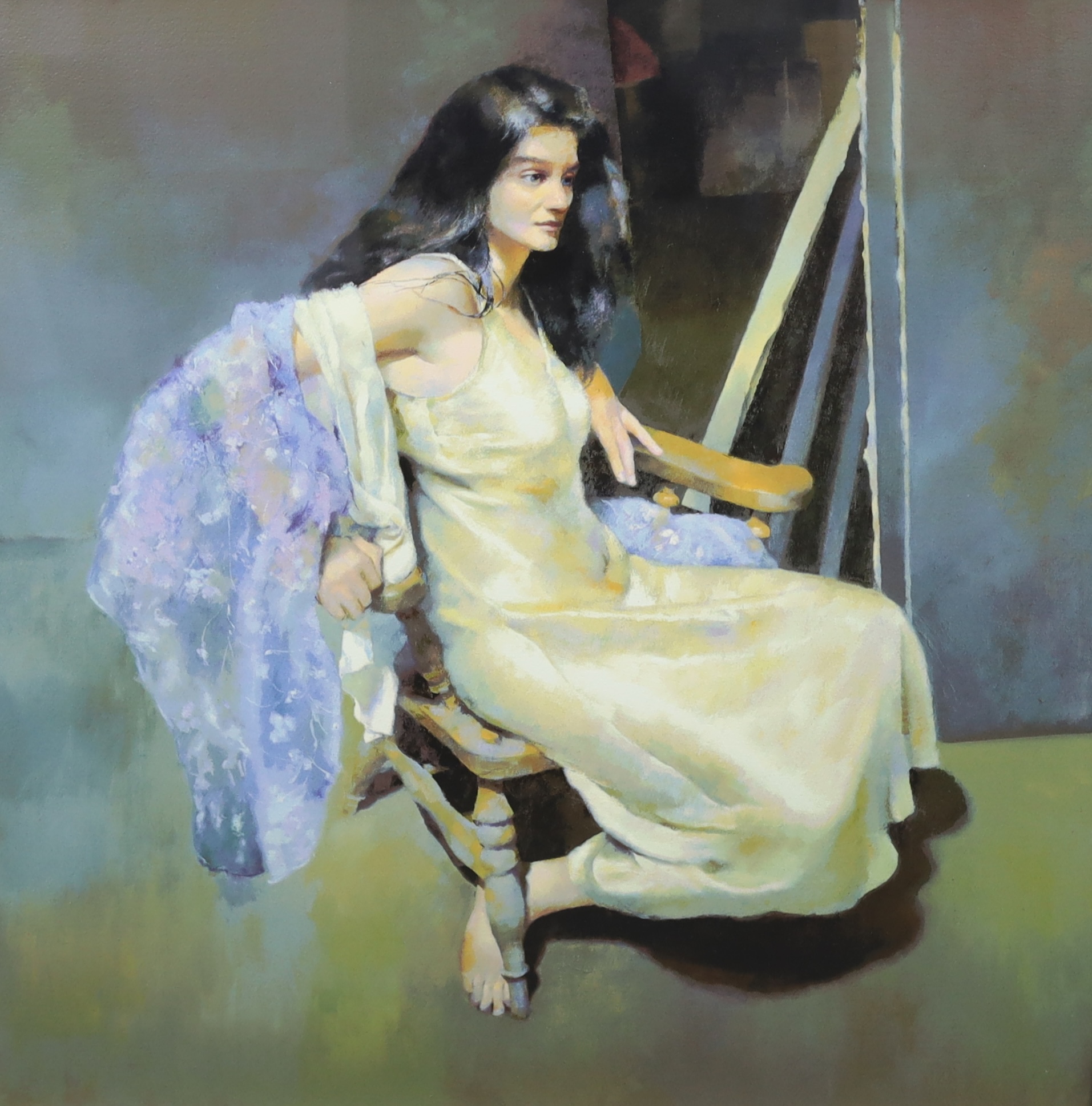 Robert Lenkiewicz (1941-2002), silkscreen, 'Ester seated by R.O. Lenkiewicz', signed in pencil and titled along with the name of the artist Ester Dallaunay, 11/475, 60 x 60cm. Condition - good, print is loose within the